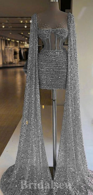 Gorgeous Sparkly Sequin Unique Glitter Short Mermaid Glitter Black Girls Slay Party Women Evening Prom Dresses PD663