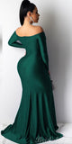 Green Long Sleeves Off the Shoulder Mermaid Unique Elegant Formal Black Girls Slay Satin Evening Long Prom Dresses PD534