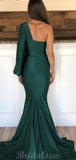 Green Mermaid One Shoulder Modest Party Long Prom Dresses, Evening Dress PD446