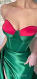 Green New Mermaid Strapless Satin High Slit Long Stylish Evening Prom Dresses, PD1228