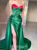 Green New Mermaid Strapless Satin High Slit Long Stylish Evening Prom Dresses, PD1228