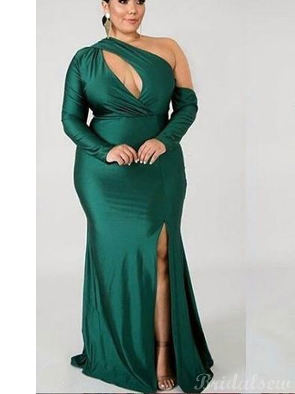 Green One Shoulder Mermaid Unique Elegant Formal Black Girls Slay Satin Evening Long Prom Dresses, Bridesmaid Dresses PD532