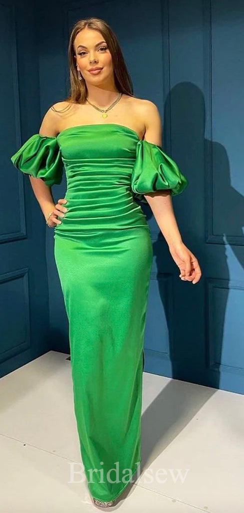 Green Satin Mermaid Slit Elegant Modest Women Long Evening Prom Dresses PD604