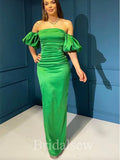 Green Satin Mermaid Slit Elegant Modest Women Long Evening Prom Dresses PD604