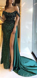 Green Sequin Fashion Mermaid Modest Party Long Prom Dresses, Evening Dress PD451