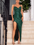 Green Sequin Sparkly Glitter Straps New Long Mermaid Party Women Evening Prom Dresses PD917