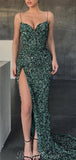 Green Sequin Sparkly Mermaid Simple Formal Long Prom Dresses, Evening Dress PD414