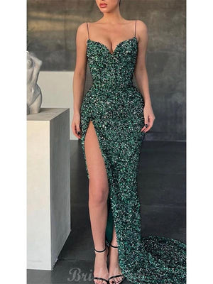 Green Sequin Sparkly Mermaid Simple Formal Long Prom Dresses, Evening Dress PD414