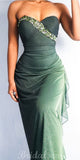 Green Unique Strapless Mermaid New Vintage Stylish Long Women Best Evening Prom Dresses PD1013