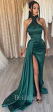 Halter Mermaid Sleeveless Slit Elegant Women Satin Formal Evening Long Prom Dresses PD561