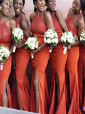 Popular Halter Orange Mermaid Long Bridesmaid Dresses BD009