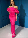 Hot Pink Satin Mermaid Slit Elegant Modest Women Long Evening Prom Dresses PD602