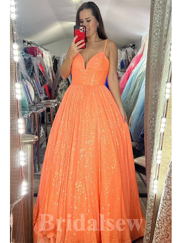 Hot Pink Sparkly Sequin A-line Straps Stylish Long Women Evening Prom Dresses PD746