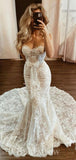 Lace Mermaid Strapless Princess Garden Beach Vintage Long Wedding Dresses, Bridal Gown WD445