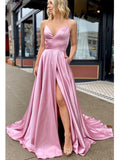 Long A-line Custom Formal Straps V-Neck Modest Evening Prom Dresses PD233
