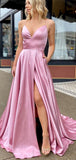 Long A-line Custom Formal Straps V-Neck Modest Evening Prom Dresses PD233
