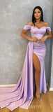 Long Mermaid Off the Shoulder Lilac Satin Elegant Evening Prom Dresses PD931