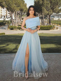 Long One Shoulder Sky Blue Organza Slit Glitter Black Girls Slay Party Women Evening Prom Dresses PD666