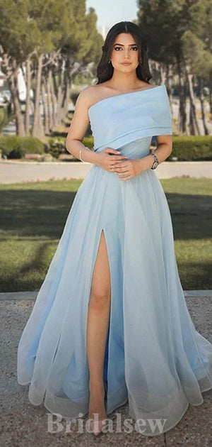 Long One Shoulder Sky Blue Organza Slit Glitter Black Girls Slay Party Women Evening Prom Dresses PD666