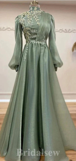 Long Sleeves High Neck Fashion Unique Elegant Party Long Women Evening Prom Dresses PD888