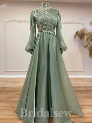 Long Sleeves High Neck Fashion Unique Elegant Party Long Women Evening Prom Dresses PD888