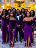 Long Sleeves Purple Velvet Mermaid Elegant Long Formal Bridesmaid Dresses BD169