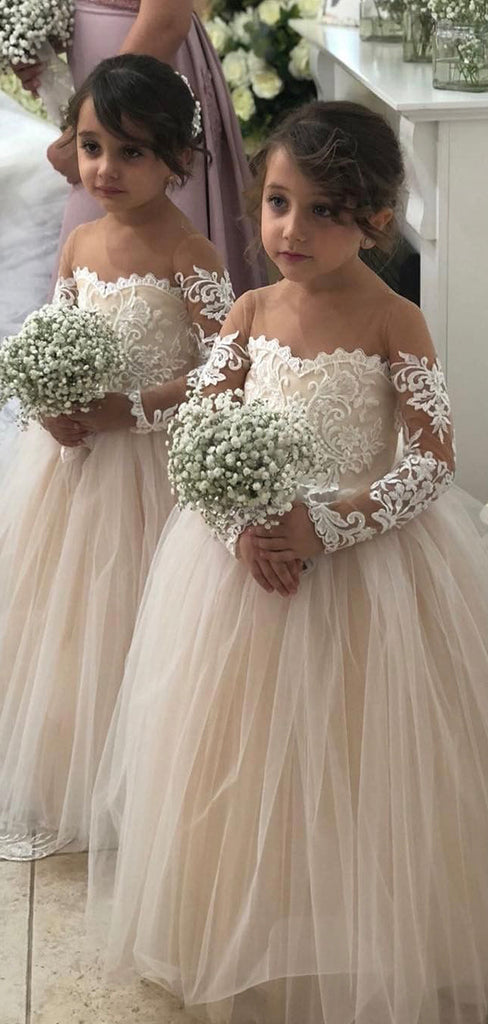 Long Sleeves Lace Tulle Cinderella Princess Flower Girl Dresses FG010