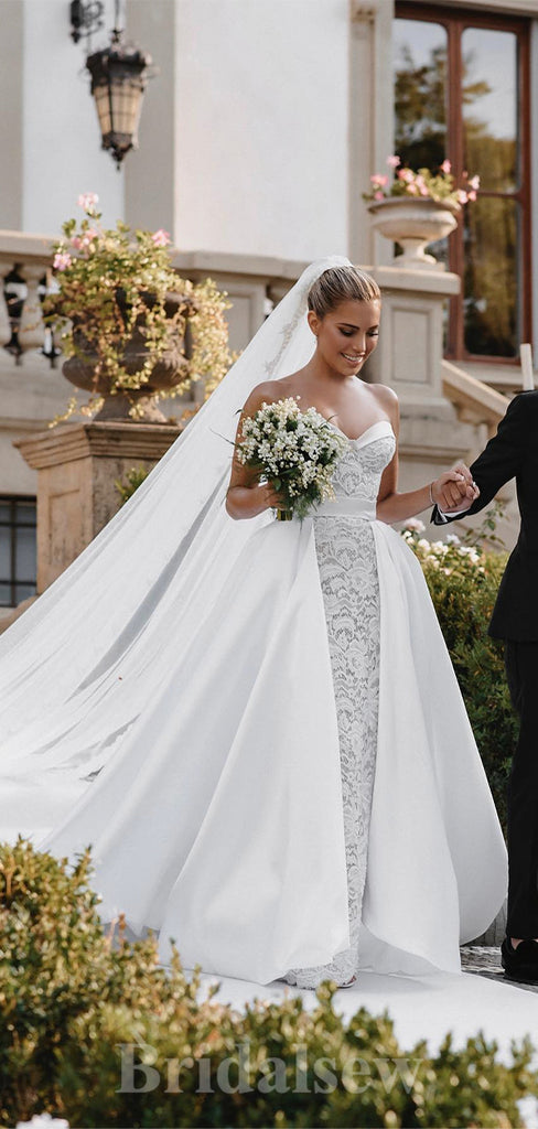 Luxurious Mermaid Detachable Classic Lace Country Beach Vintage Long Wedding Dresses WD396