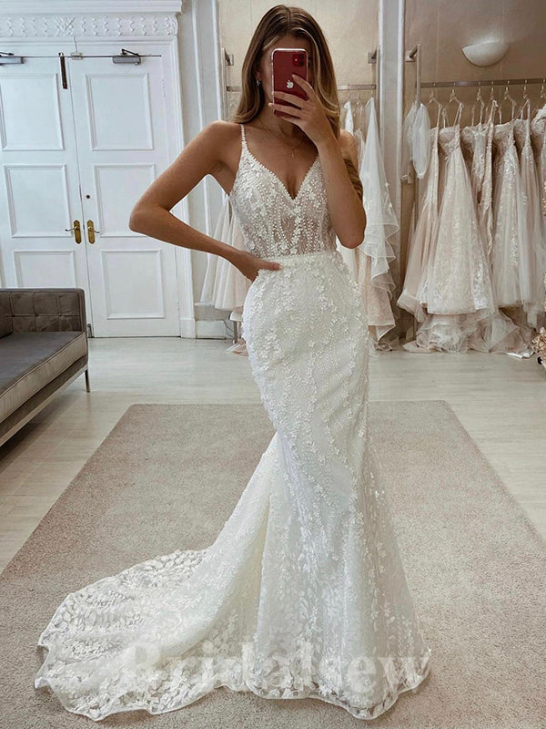 Luxurious Unique Lace Mermaid Fantasy Beach Vintage Long Wedding Dresses WD371