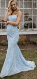 Custom Unique Mermaid Blue Lace Popular Elegant Long Prom Dresses PD125