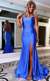 Mermaid Blue Sexy Simple Modest Long Evening Prom Dresses PD227