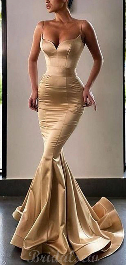 Mermaid Champagne Elegant Unique Party Prom Dresses, Prom Dress PD107