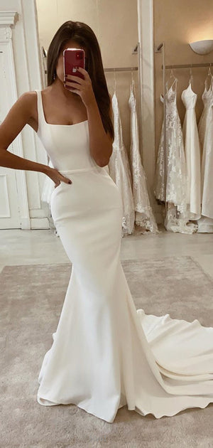 Mermaid Discount Satin Simple Elegant Beach Wedding Dresses WD050