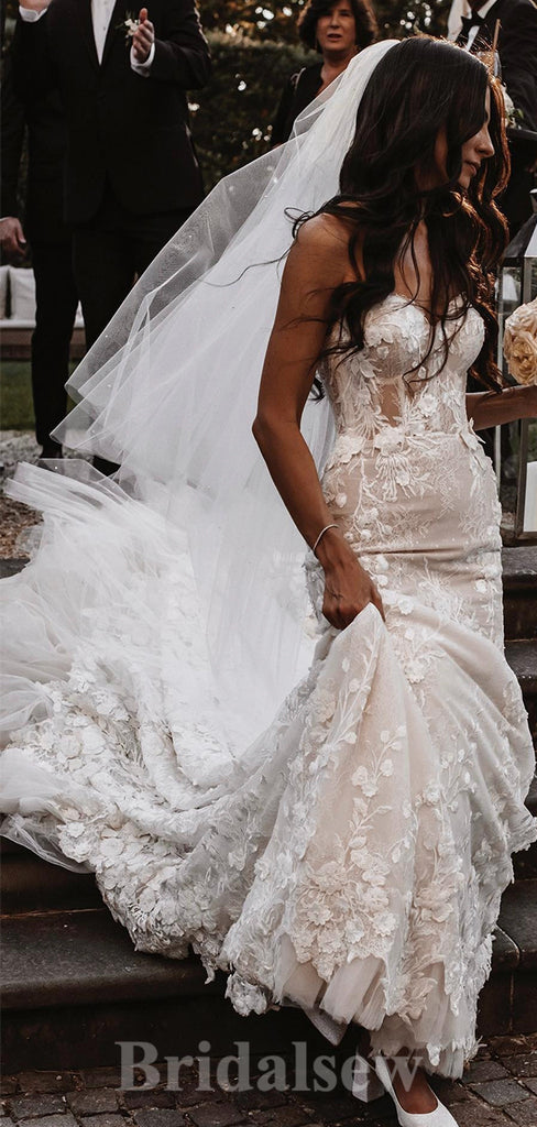 Mermaid Elegant Beach Vintage Long Unique Popular Lace Wedding Dresses WD351