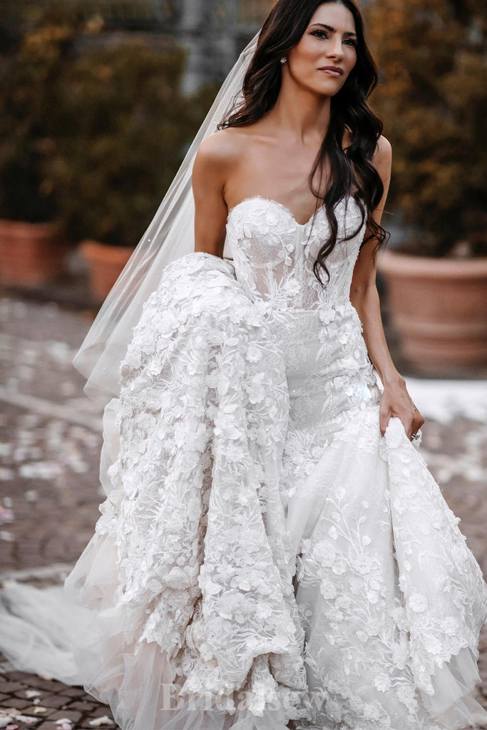 Mermaid Elegant Beach Vintage Long Unique Popular Lace Wedding Dresses WD351