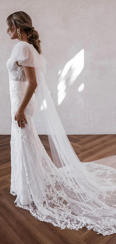 Mermaid Elegant Unique Lace Fantasy Luxurious Beach Vintage Long Wedding Dresses WD376