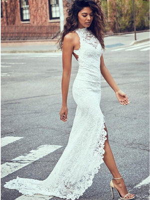 Mermaid Full Lace Vintage Beach Long Wedding Dresses WD047