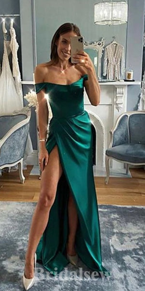Mermaid Green Elegant Satin Slit Unique Formal Modest Long Evening Prom Dresses PD1080