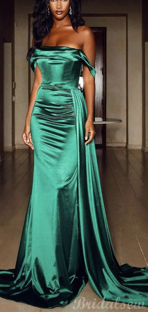 Mermaid Green Satin Elegant Simple Party Long Prom Dresses, Evening Dress PD355