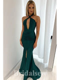 Mermaid Halter Green Unique Formal Party Long Evening Prom Dresses PD1076