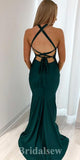 Mermaid Halter Green Unique Formal Party Long Evening Prom Dresses PD1076