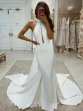 Mermaid Halter Unique Custom Elegant Vintage Garden Beach Long Wedding Dresses WD205