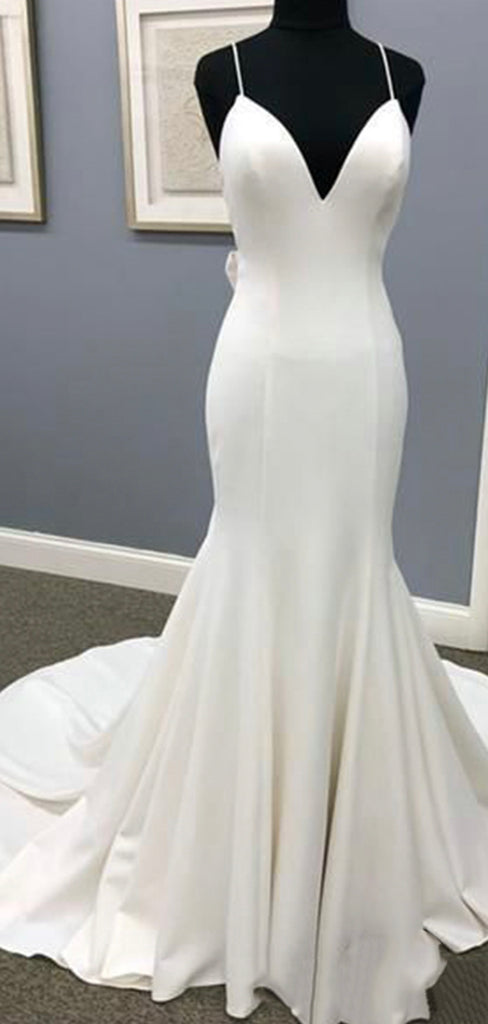 Mermaid Beach Spaghetti Straps Simple Romantic Wedding Dresses Online WD061