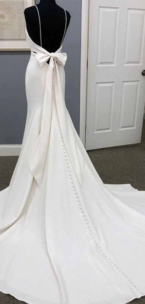 Mermaid Beach Spaghetti Straps Simple Romantic Wedding Dresses Online WD061