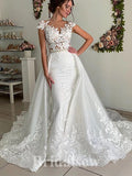 Mermaid Lace Cap Sleeves Elegant Vintage Dream Beach Long Wedding Dresses WD494