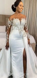 Mermaid Long Sleeves Romantic Satin Detachable Beach Vintage Long Wedding Dresses WD365