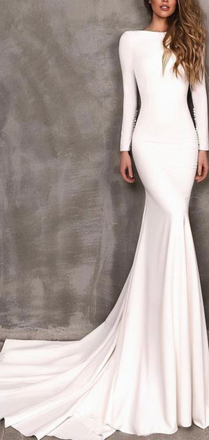 Mermaid Long Sleeves Simple Elegant Vintage Wedding Dresses WD045