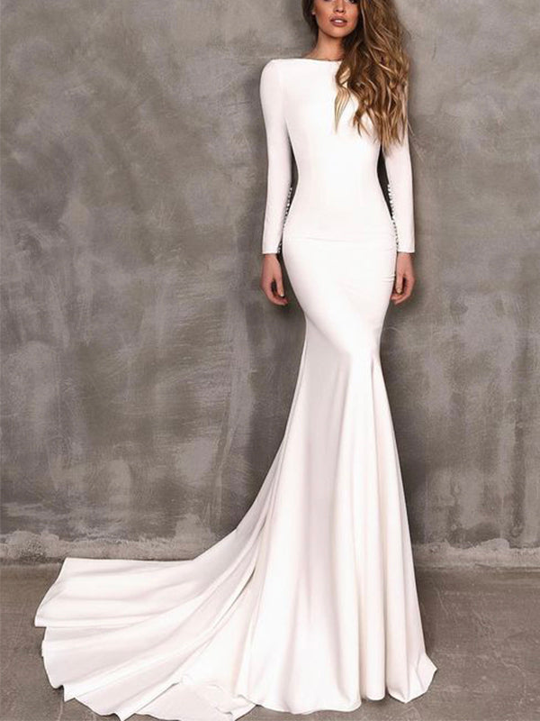 Mermaid Long Sleeves Simple Elegant Vintage Wedding Dresses WD045