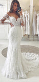 Mermaid Long Sleeves Vintage Elegant Long Wedding Dresses WD028