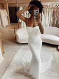 Mermaid Modest Spaghetti Straps Sparkly Long Prom Dresses, Beach Wedding Dresses PD080